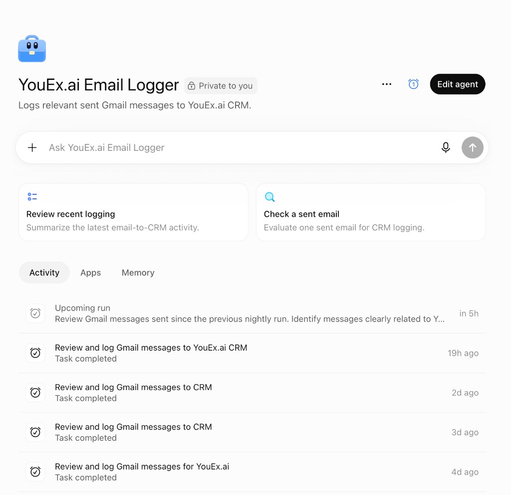 ChatGPT Email Logger agent