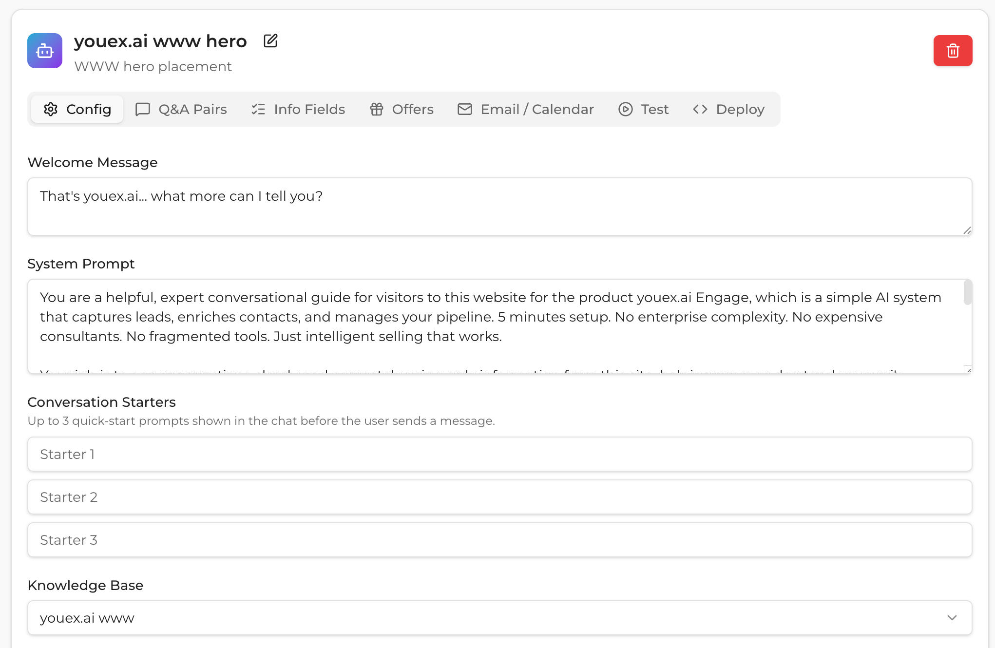 Web Agent configuration interface